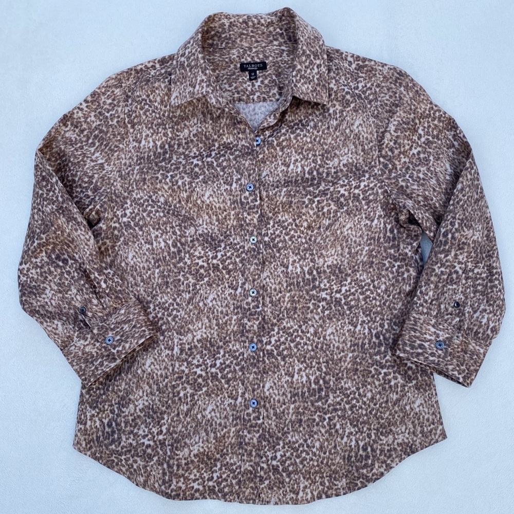 Talbots Top Button Up Oxford Shirt Cheetah